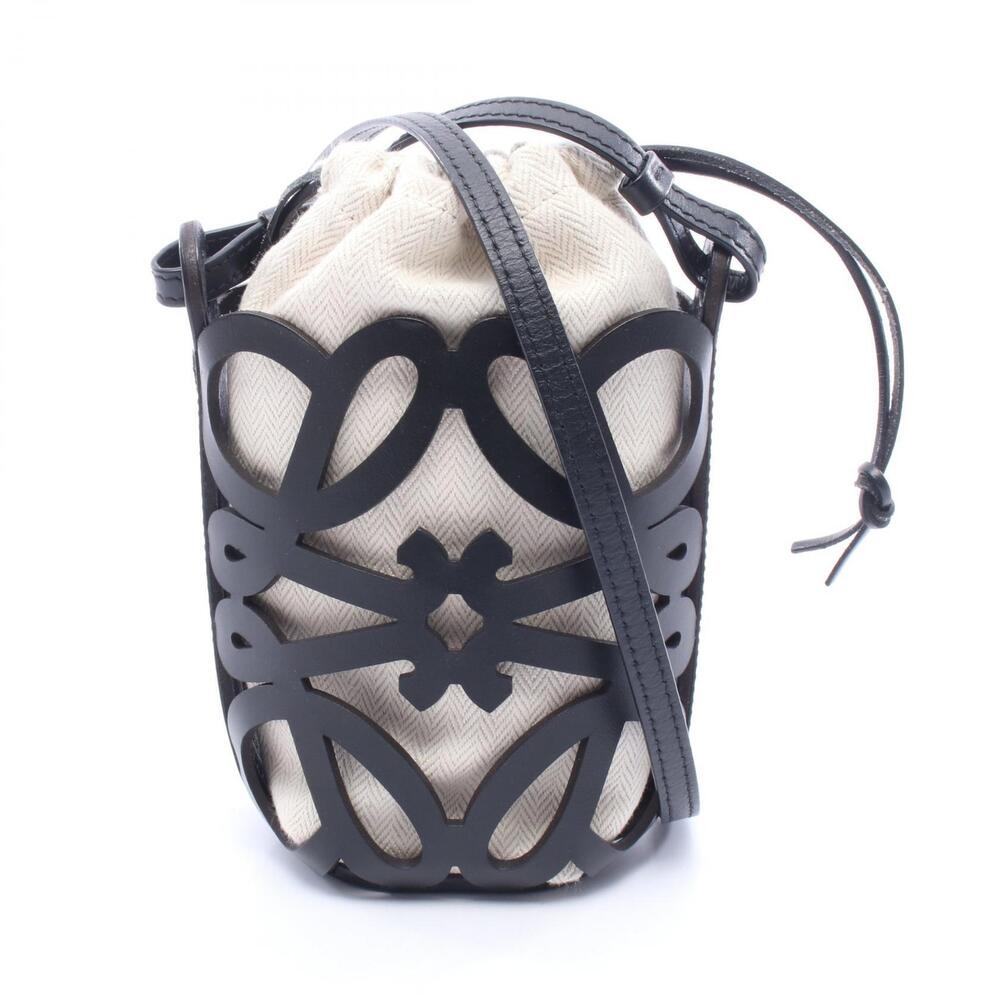 Loewe Anagram Cutout Pocket Shoulder Bag Leather Canvas Black